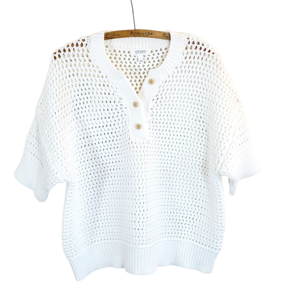 New Without Tags HAVEN WELL WITHIN Knot Stitch Henley Sweater Pullover White L - Picture 2 of 10
